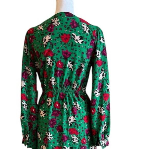 Melloday Green Floral Wrap Midi Dress Small – Long Sleeve Ruffle Hem V-Neck - Picture 5 of 10